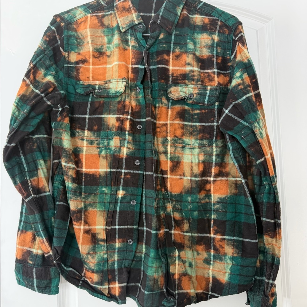Plaid Flannel Shirt in Brown and Green